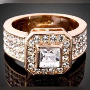 Oeveous Rose Gold Tone Ring Square Shape Micro Pave Cubic Zirconia Stones